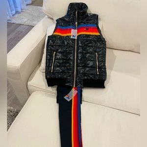 Aviator Nation Vest & Leggings, Size Sml, Blk w/5 multi color stripes, NWT